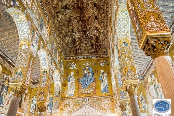 Mosaic of Christ with Peter and Paul in the central nave of the Cappella Palatina