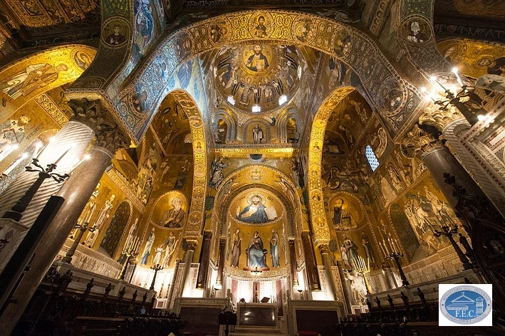 The dome with Christ as Pantocrator above the main altar in the Cappella Palatina
