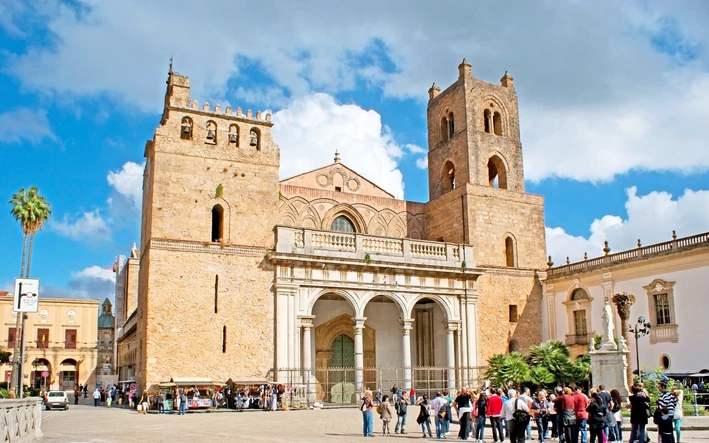 View of the exterior facade of Monreale Cathedral