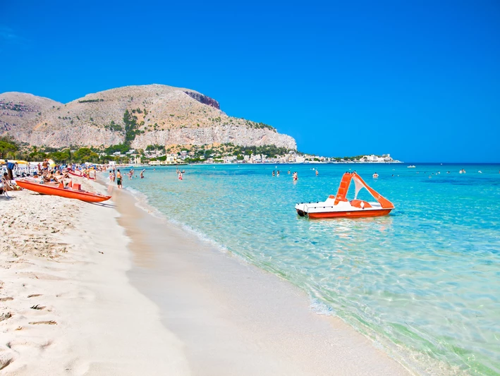 Pedal boats in the bay of Mondello