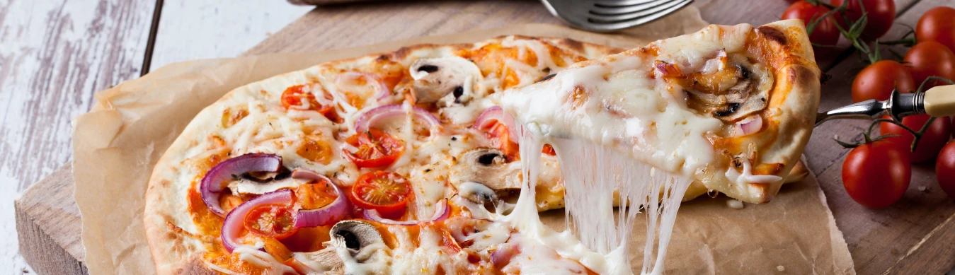 Pizza on a wooden table