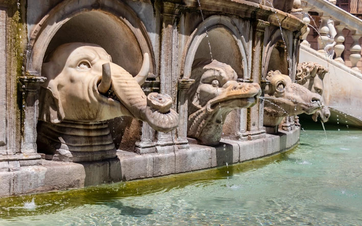 Water feature made of animal and mystical figures