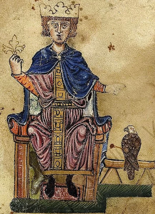 Painting of Frederick II with a falcon