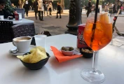 Picture of a table with an Aperol Spritz