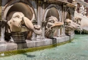 Water feature of animal and mystical figures decorates the central column of the Fontana Pretoria
