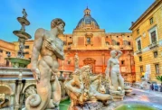 One of the four basins with statues on the first level of the Fontana Pretoria