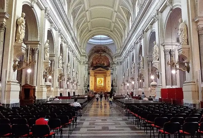 Inside, the cathedral is baroque in style and impresses with its simple elegance