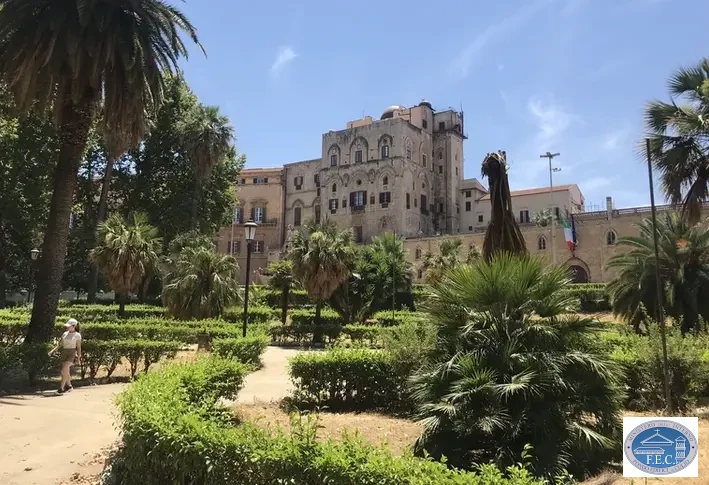 The Palazzo Reale with the Villa Bonanno park in the foreground