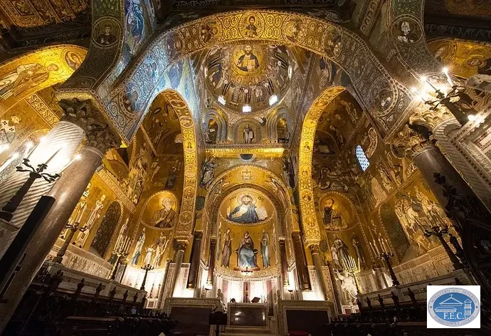 The dome with Christ as Pantocrator above the main altar in the Cappella Palatina