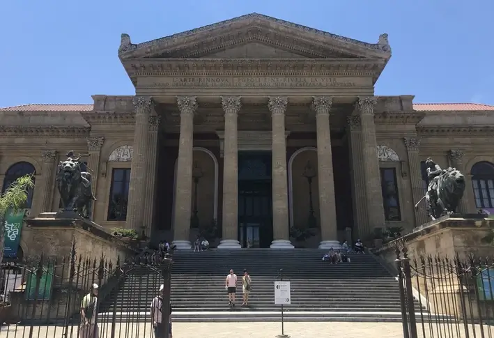 View of the Grand Staircase and the Portico at the Teatro Massimo