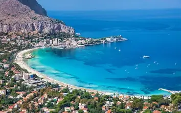 View of the beach bay of Mondello